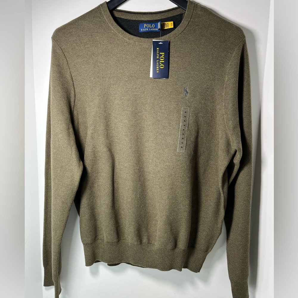 POLO RALPH LAUREN 100% Cotton Textured Jersey Long Sleeve Crew Neck Sweater